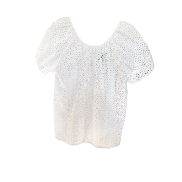 J. Crew White Cotton Eyelet Back V Neck Puff Sleeve Sz 8 - Picture 12 of 12